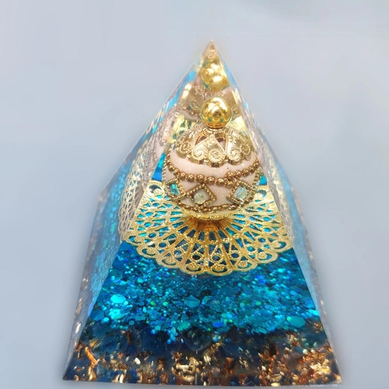 Set of 2 Chinoiserie Resin Crystal Pyramids Decorative Artificial Ornaments | Home Decor