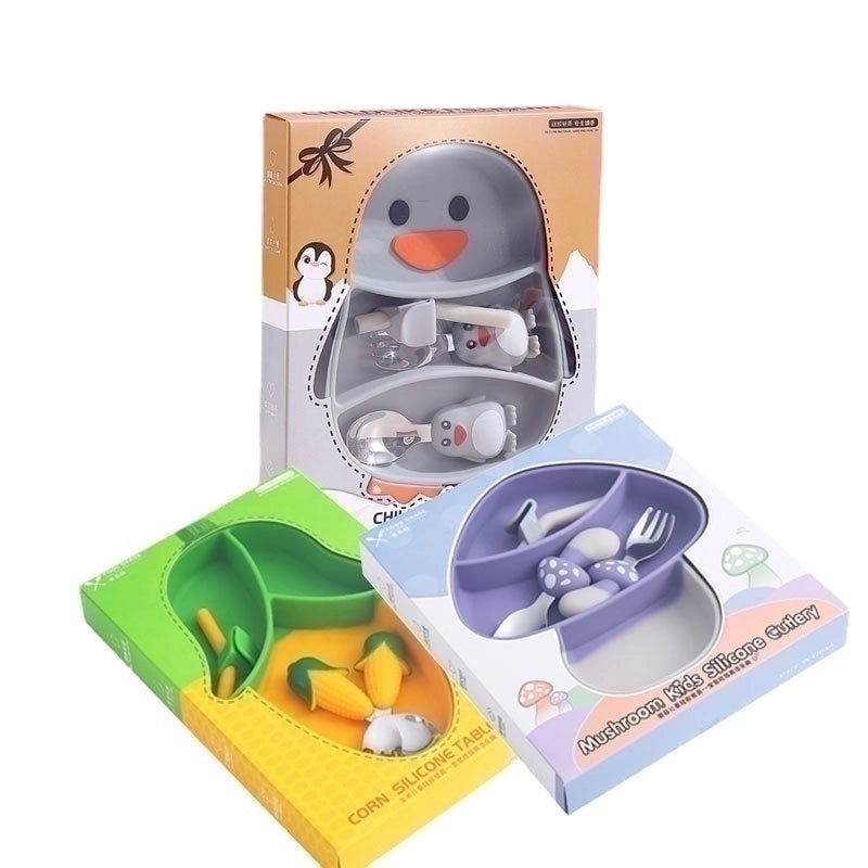 Adorable Cartoon Silicone Tableware 5-Piece Set for Kids | Kids Tableware & Dining Accessories
