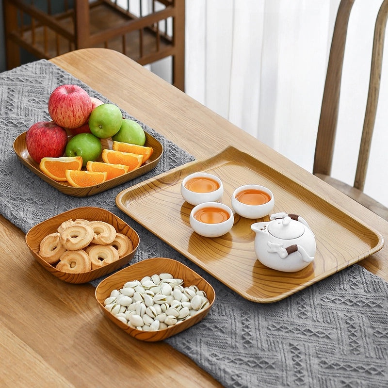 Chinese-style Melamine Wood Grain Square Serving Tray for Dried Fruit Cake and Tea | Kitchen & Dining