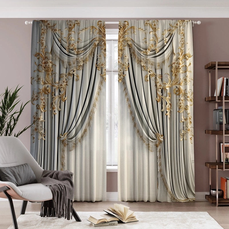 2pcs European Style 3D Digital Printed Curtains Set|Home Decor Curtains