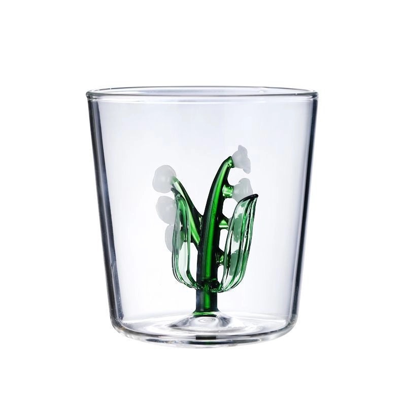 Elegant Pastoral Solid Color Flower High Borosilicate Glass Cup - 1 Piece | Glassware & Drinkware