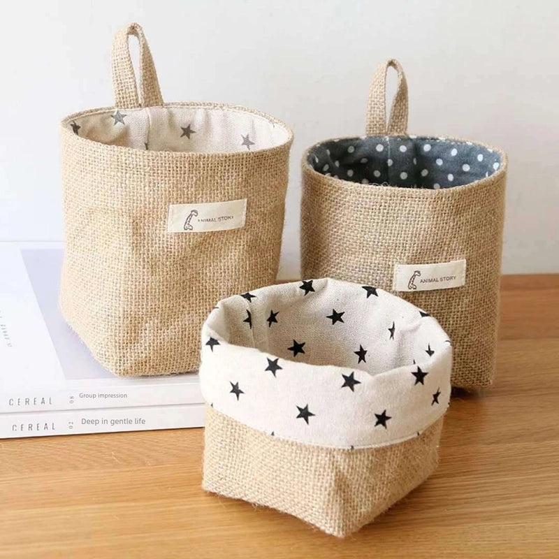 Cotton Linen Hanging Storage Bag for Door Wall Desktop Jute Organizer Sundries Bathroom Use|Home Storage & Organization