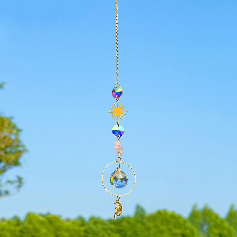 Pastoral Crystal Metal Suncatcher Wind Chime Sun Pattern Home Decor
