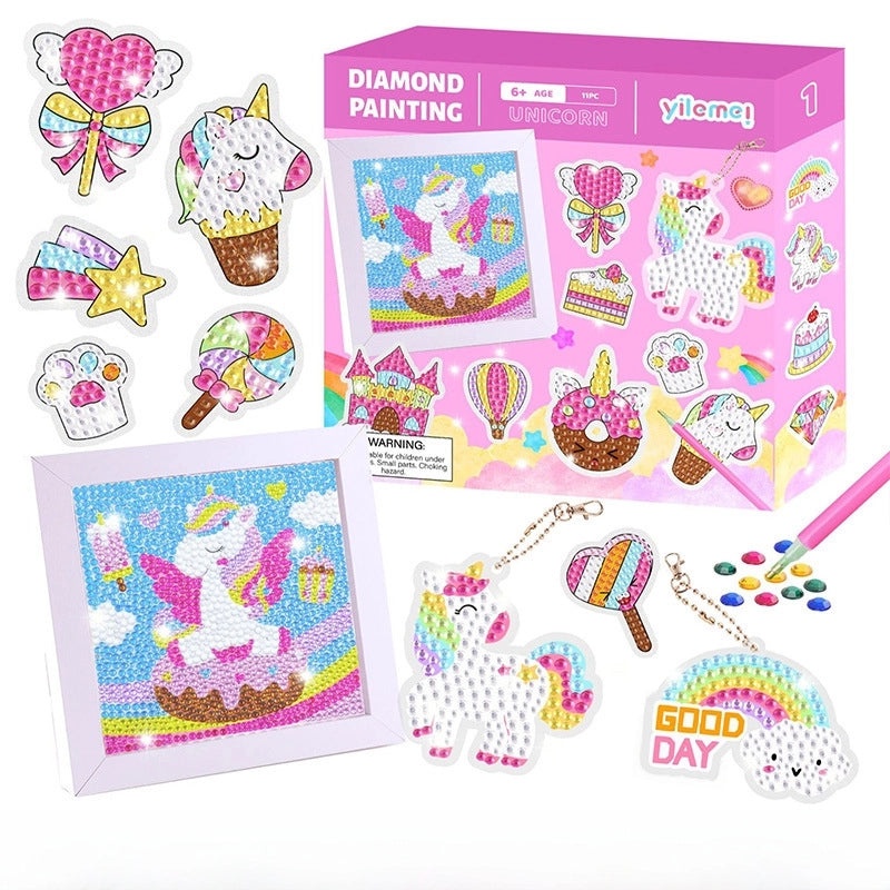 DIY 5D Diamond Painting Kit for Kids with Random Stickers and Masonry Style Keychain Set|儿童手工DIY饰品