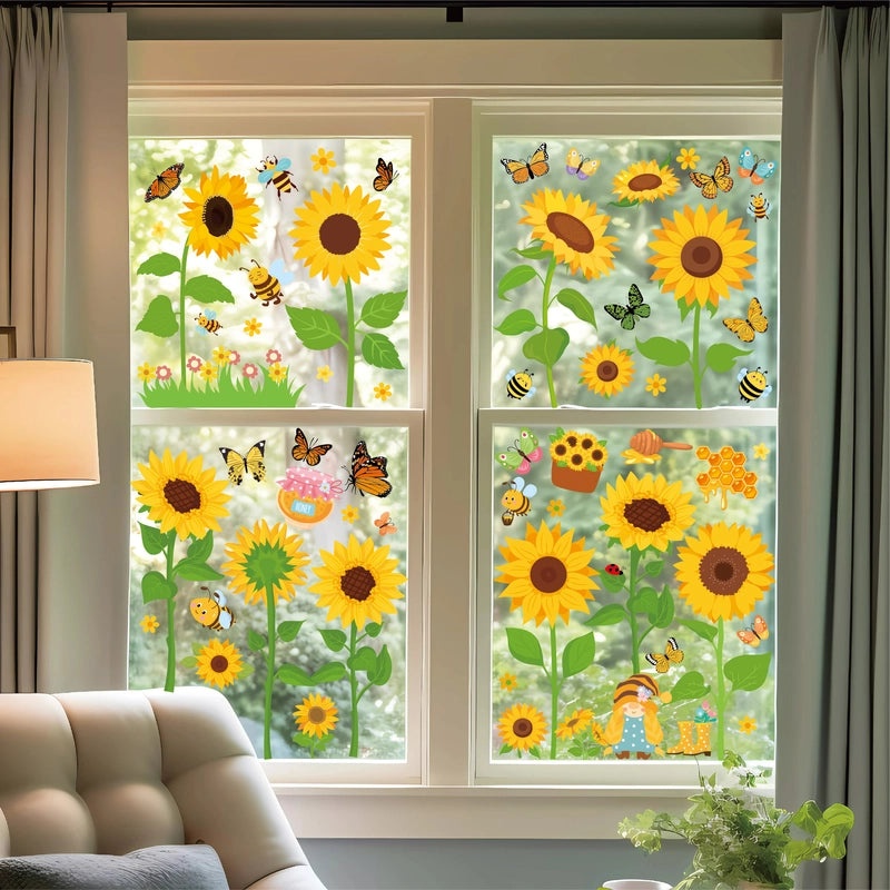 Adorable Sunflower and Bee PVC Window Decals | Home Decor & Window Accessories