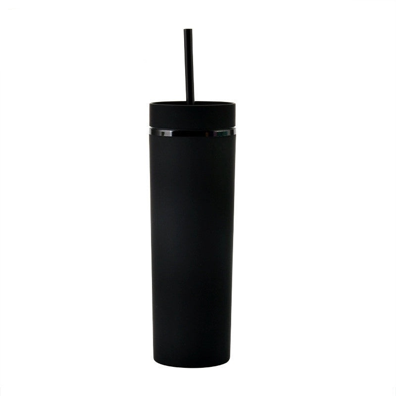 16oz Frosted Double-layer Plastic Tumbler with Straight Straw | Drinkware & Cups