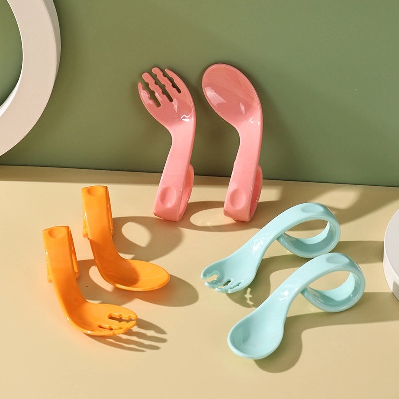 Baby Training Spoon and Fork Set with Curved Handles for Toddlers | Baby Feeding Accessories