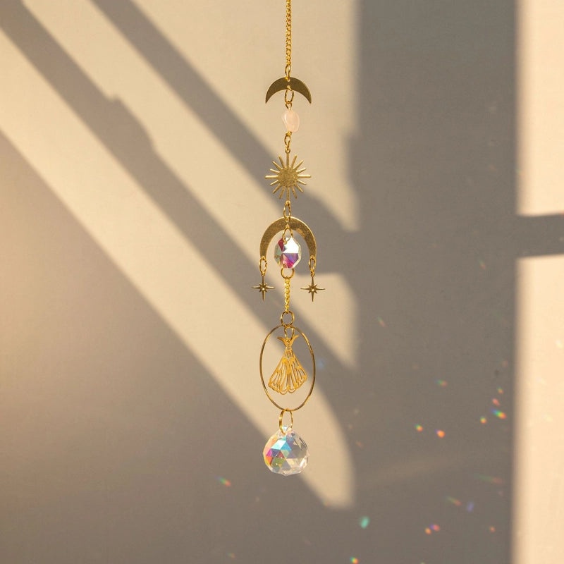 Minimalist Star Butterfly Copper Crystal Suncatcher Wind Chime Wall Hanging Decor|Home Decor