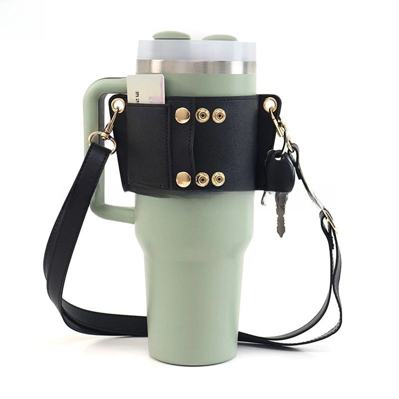Leather 40oz Ice Cup Cover with Adjustable Shoulder Strap | Drinkware Accessories