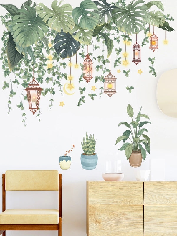 Ethnic Plant Vine Wall Stickers Banana Leaf Sofa Background Decorative Potted Plant Decals | Home Decor Wall Art