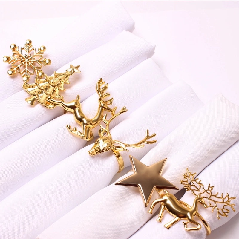 Festive Christmas Tree and Santa Claus Alloy Napkin Rings Set of 6 | Holiday Table Decor