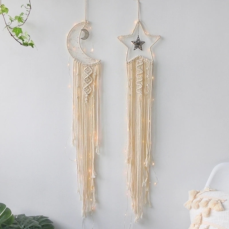 Star and Moon Dreamcatcher Cotton Thread Wall Hanging Boho Home Decor|Home Decor