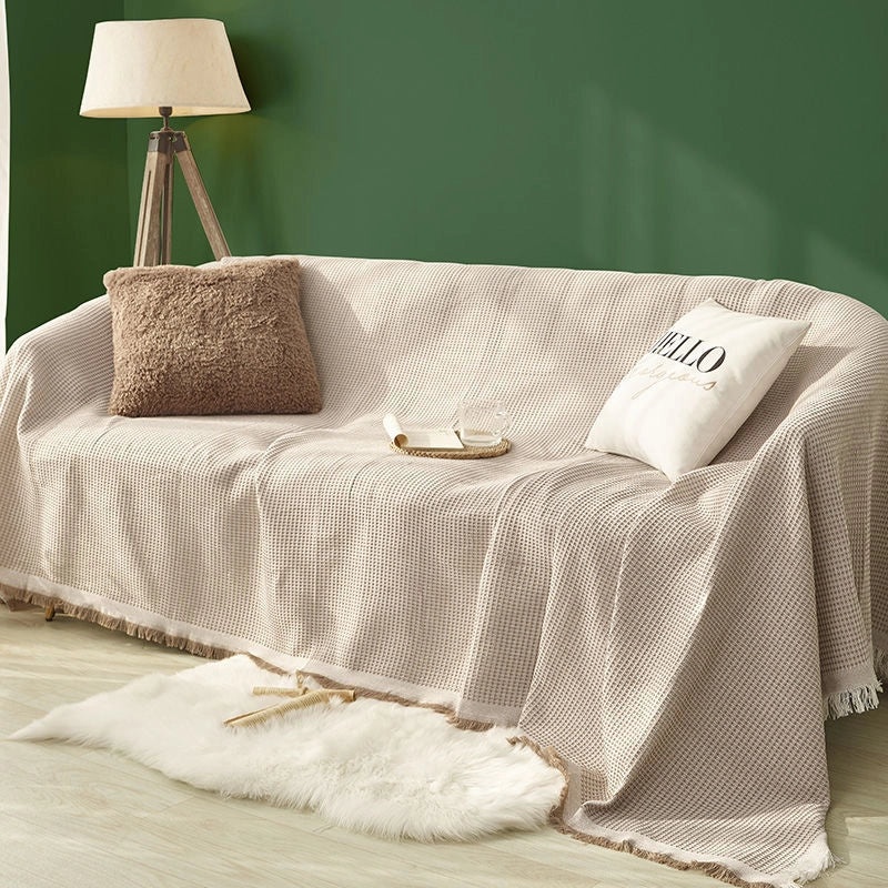 Waffle Texture Cotton Sofa Cover Full Cover Universal Sofa Towel Four Seasons Woven Cushion Protector|Home Decor Sofa Covers
