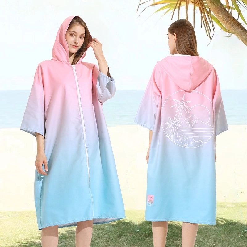 Quick-Dry Surf Diving Zipper Poncho Absorbent Swimming Changing Robe Bath Towel | Beachwear & Swim Accessories