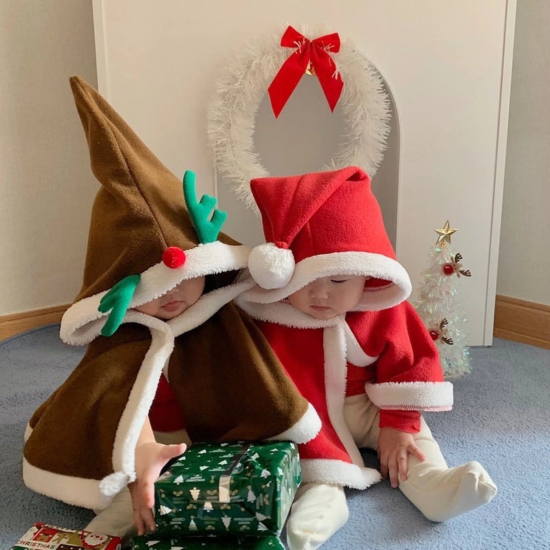 Cozy Korean Baby Christmas Cloak with Fleece Lining for Autumn Winter Outings|Baby Clothing & Accessories