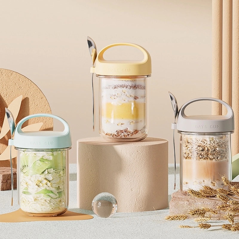 Large Glass Jar with Spoon for Overnight Oats, Yogurt, Milkshakes, Cereal | Kitchen Storage & Drinkware