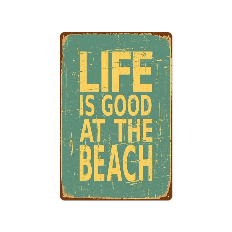 Beach Vintage Tin Sign Coffee Shop Wall Art Home Decor Frameless Hanging Painting|Home Decor