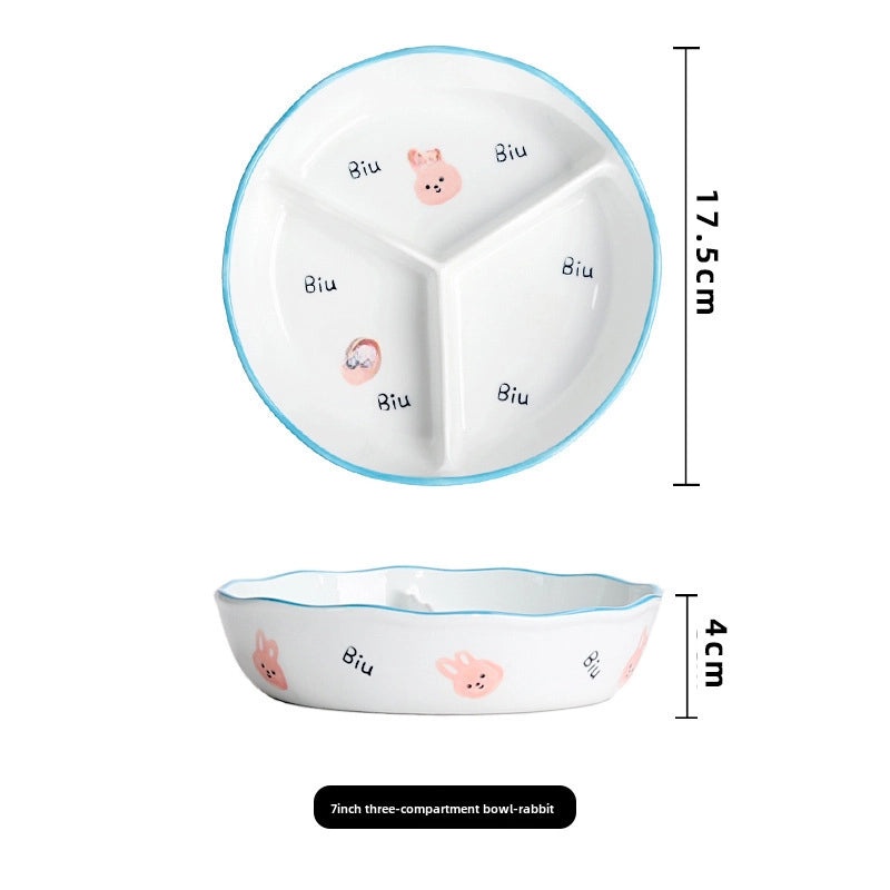 Ceramic Three-Compartment Bowl with Lid Microwave Safe Heat-Resistant Lunch Box Snack Plate|Kitchen & Dining