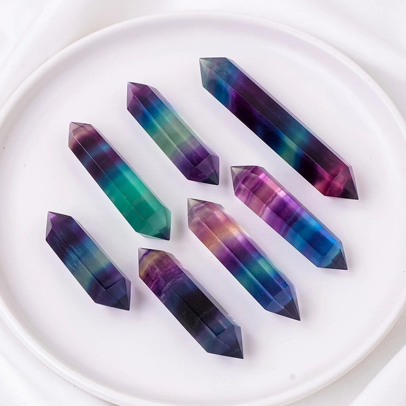 Natural Colorful Fluorite Hexagonal Pointed Polished Crystal Rough Stone|Healing Crystals & Gemstones