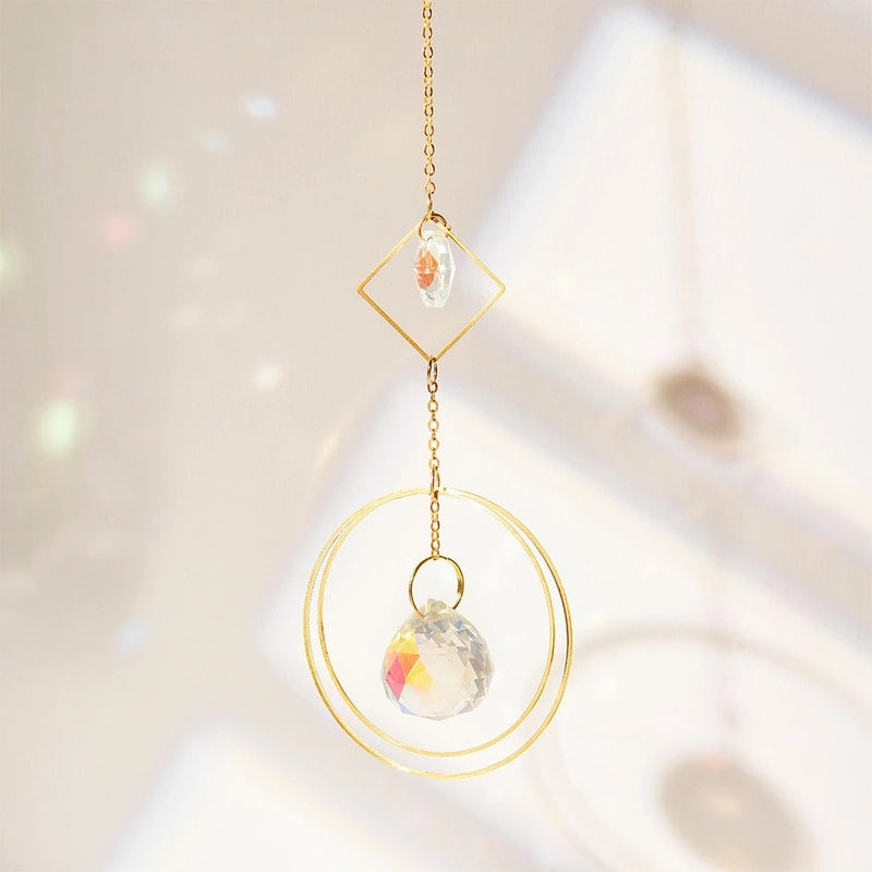 Celestial Geometric Moon Pendant with Crystal Charm|Jewelry & Accessories