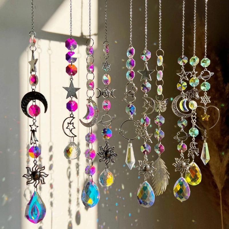 Sun Star Heart Crystal Suncatcher Wind Chime Wall Hanging | Home Decor Accessories