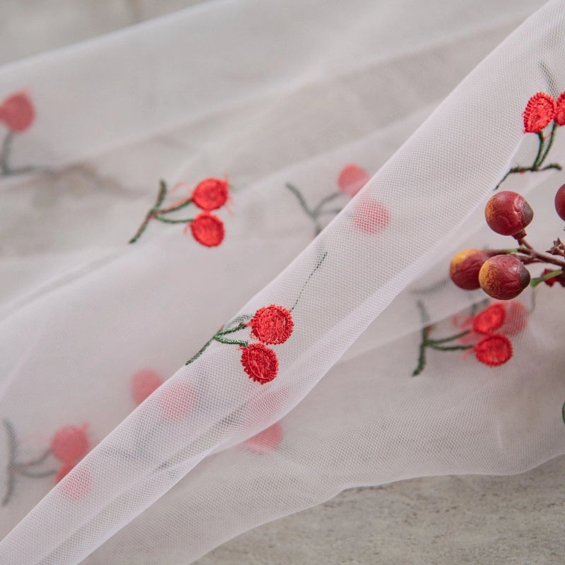 Red Peach Embroidered Tablecloth for Cake Photography Background | Photography Props