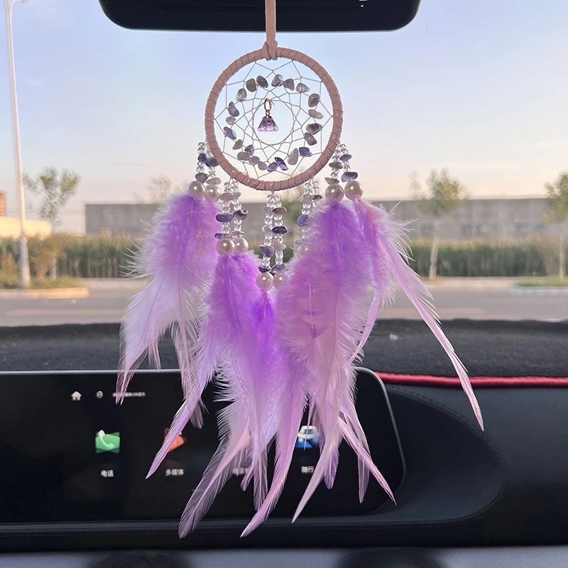 Elegant Multi-color Crystal Feather Dreamcatcher Car Charm | Car Accessories