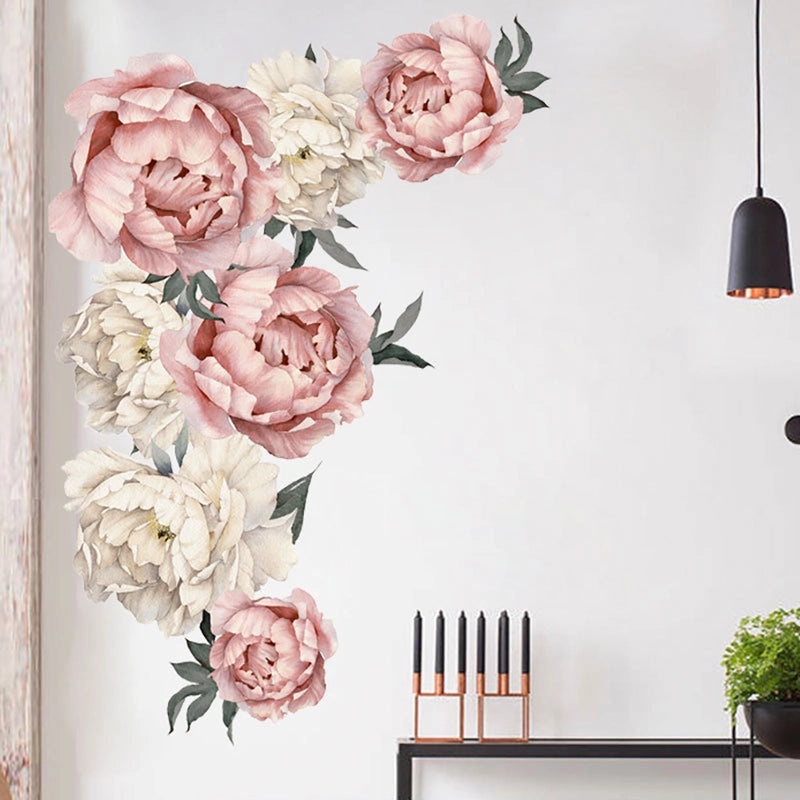 Peony Flower PVC Wall Stickers Self-adhesive TV Background Decoration for Living Room | Home Decor Wall Stickers