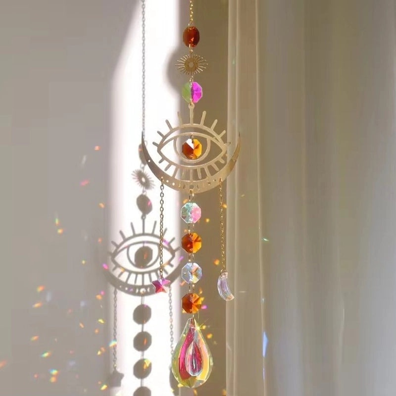 Minimalist Devil's Eye Crystal Suncatcher Wind Chime Home Decor | Wall Art & Suncatchers