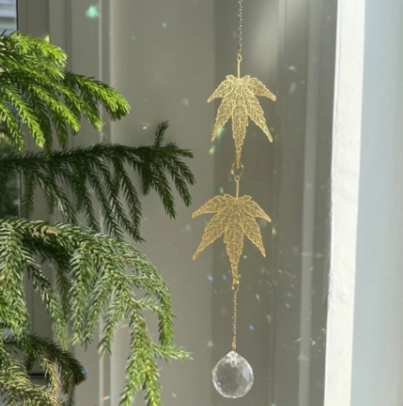 Minimalist Maple Leaf Floral Crystal Suncatcher Wind Chime Wall Decor | Home Decor