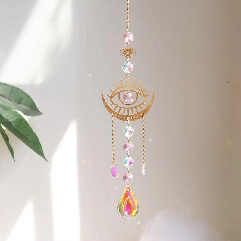Minimalist Devil's Eye Crystal Suncatcher Wind Chime Home Decor | Wall Art & Suncatchers