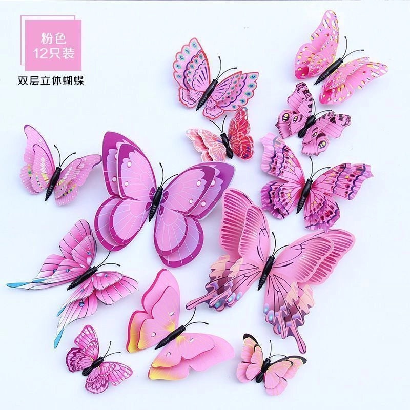 3D Butterfly Wall Stickers with Glue Imitation Decorative Fridge Magnets for Wedding Home Decor|Home Decor & Wall Art
