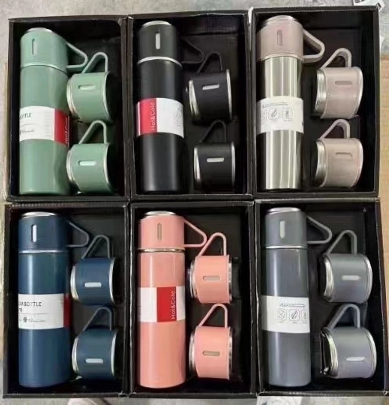 Stainless Steel Water Bottles Set, Solid Color, Casual Design | Drinkware & Hydration Accessories