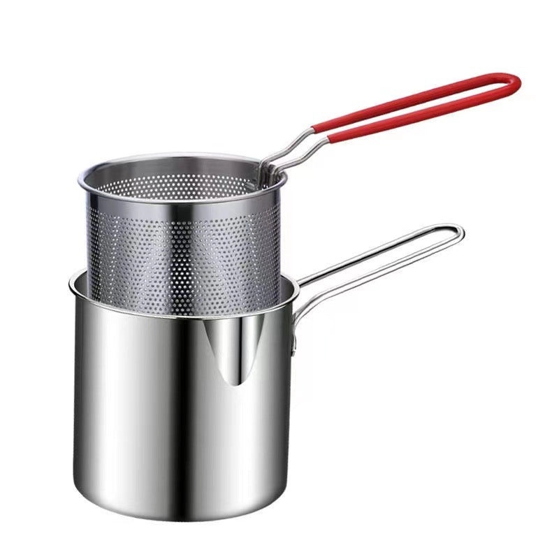 Japanese Style Mini Deep Fryer 304 Stainless Steel Gas Pot with Strainer Oil-saving Tempura Cooker | Kitchen Appliances