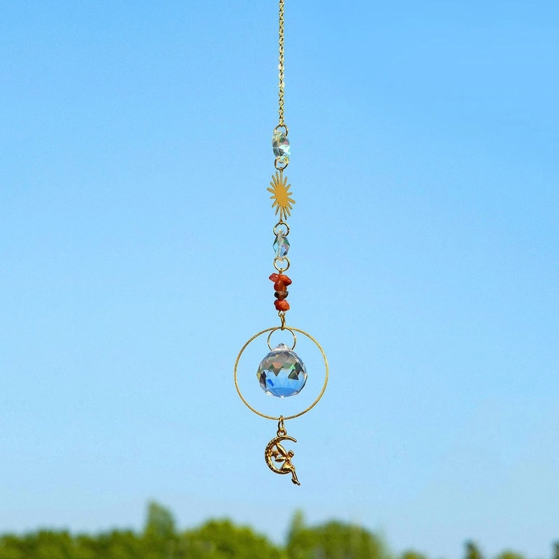 Pastoral Crystal Metal Suncatcher Wind Chime Sun Pattern Home Decor