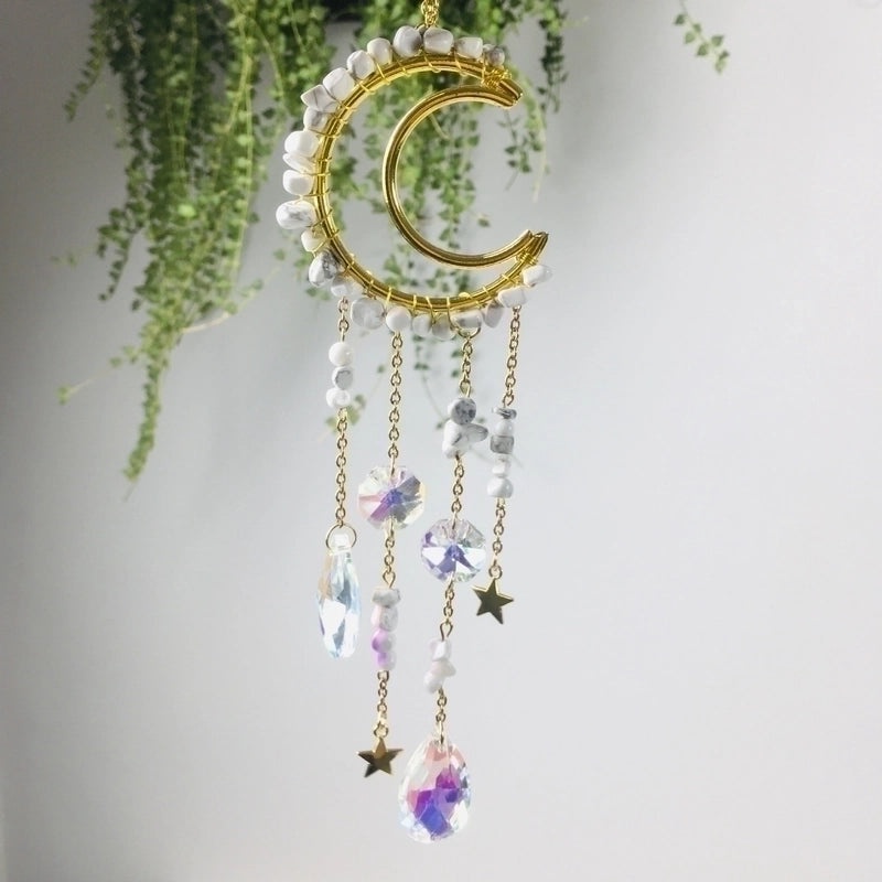 Elegant Moon White Crystal Wind Chime for Home Decor|Home Decor & Accessories