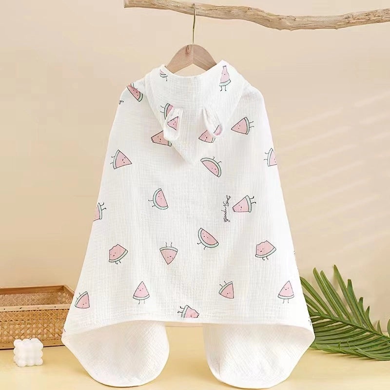 Children's Cotton Hooded Bath Towel Poncho Soft Four-Layer Gauze Baby Wearable Cloak Marshmallow | Baby Bath & Swim Towels