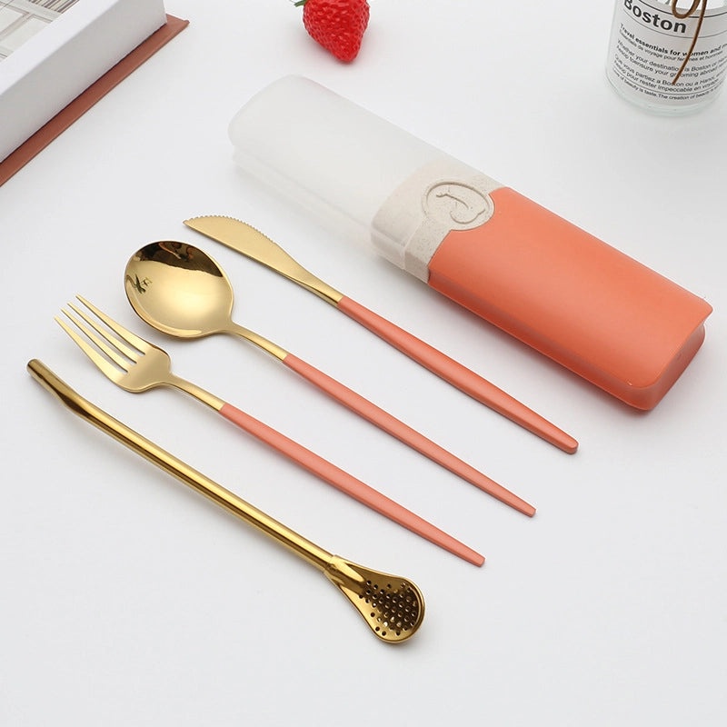 Retro Style Color Block Stainless Steel Fruit Spoon Knife Fork Set|Kitchen & Dining Cutlery Sets