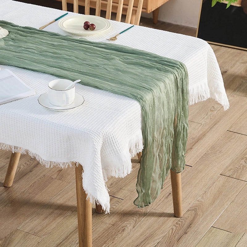 Bohemian Silk Crepe Table Runner Pleated European Style Wedding Party Decoration|Table Runners & Tablecloths