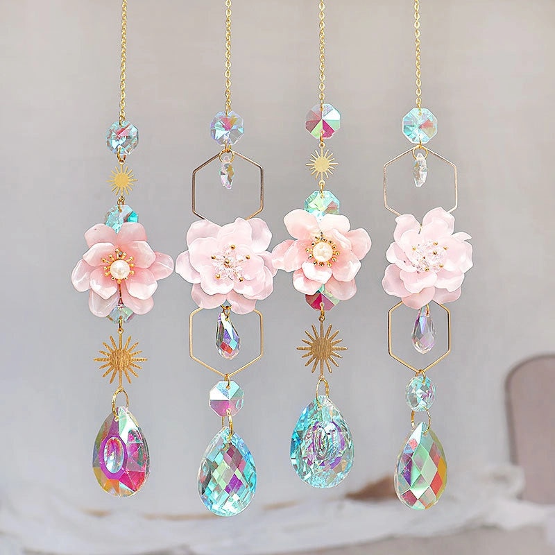 Minimalist Floral Crystal Suncatcher Wind Chime for Wall Decor|Home Decor & Wall Art