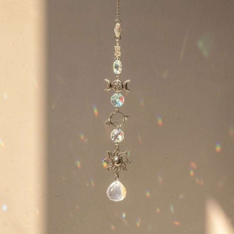 Minimalist Moon & Water Droplets Crystal Suncatcher Wind Chime Decorative Wall Hanging|Home Decor