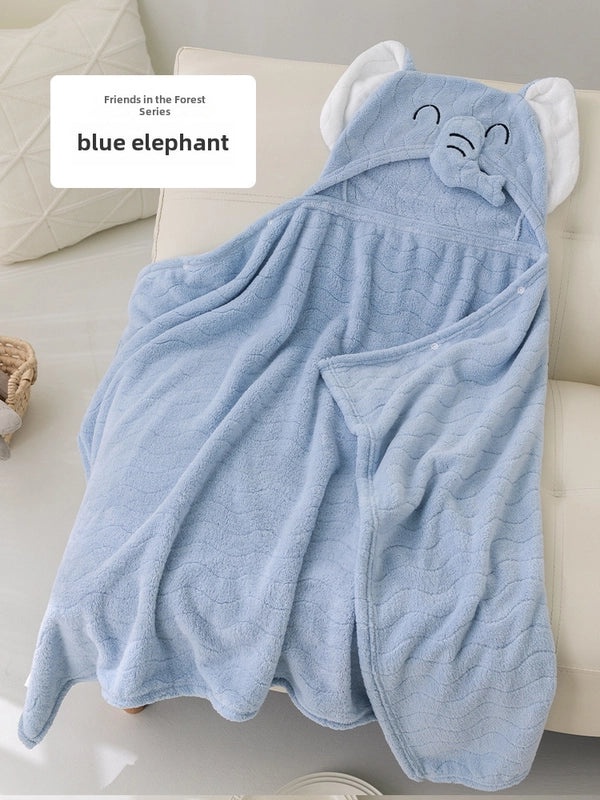 Baby Coral Fleece Hooded Cape Soft Cartoon Animal Kids Hooded Cloak Bath Towel for Spring and Autumn|Children's Bath Accessories