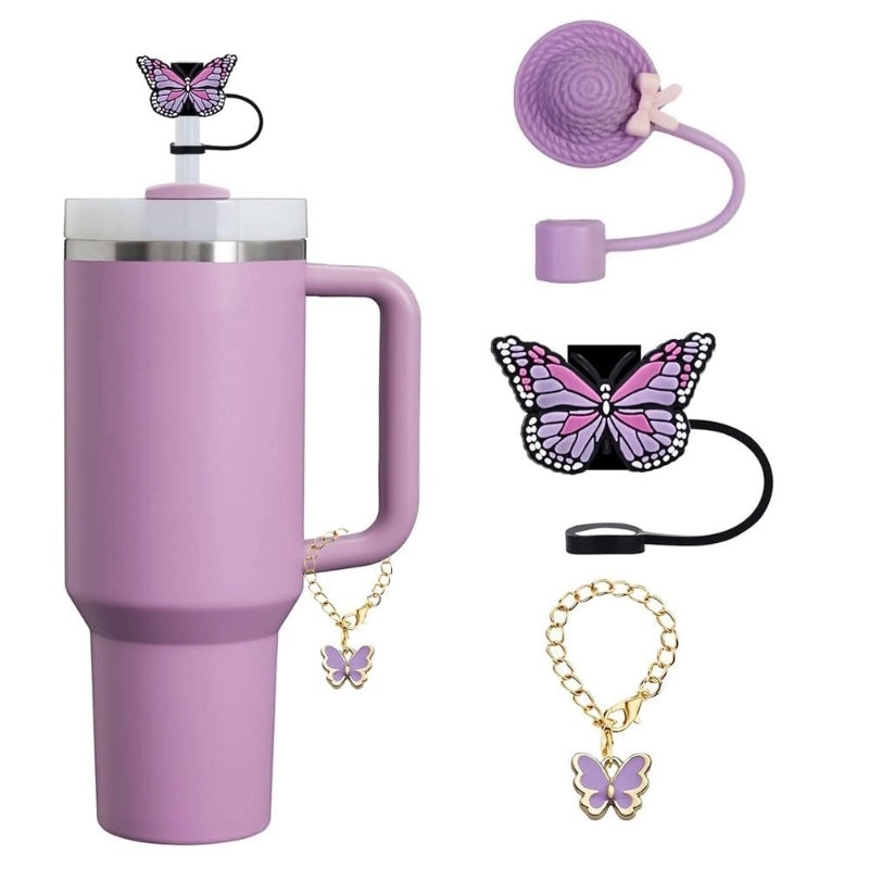 Adorable Butterfly Silicone Straw Cap Set | Drink Accessories
