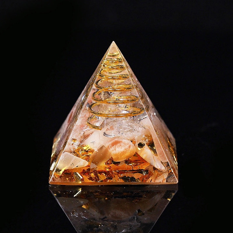 Natural Crystal Chakra Pyramid Ornament with Gravel - Office Desk Decoration | Home Decor