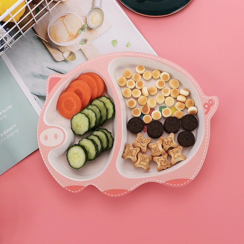 Cute Cartoon Bamboo Fiber Kids Plate Baby Dish Grid for Household Kindergarten Use|Children's Tableware