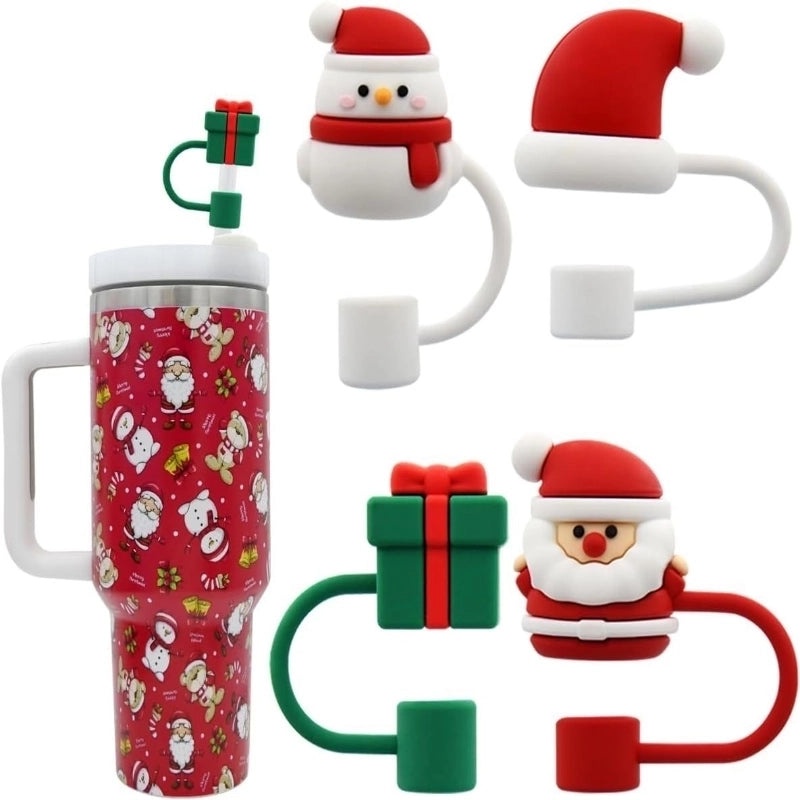 Christmas Santa Claus Silicone Straw Cap Decorative Cover Holiday Party Accessory | Seasonal Drinkware Accessories