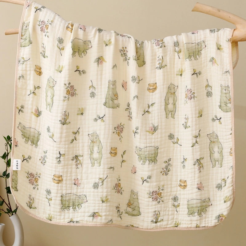 Double Layer Cotton Cartoon Baby Bath Towel Soft Gauze Blanket Multi-Use Air Conditioning Quilt|Baby Bath & Bedding