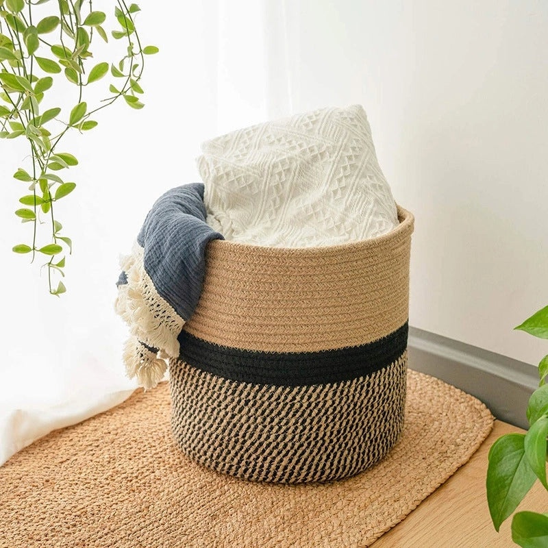 Vintage Multi-Color Cotton Rope Storage Basket|Home Storage & Organization