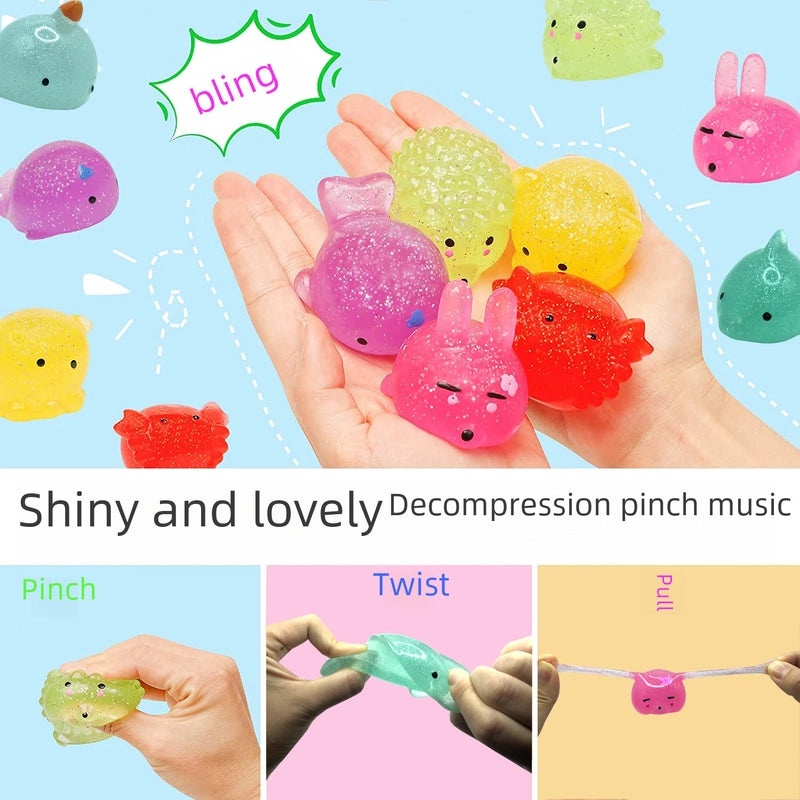 Large Gold Glitter Stress Ball Cute Pet Animal Soft Sticky Sensory Pinch Toy for Music and Decompression|Stress Relief Toys