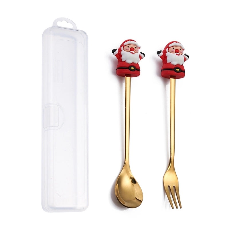 Festive Animal Santa Claus Stainless Steel Cutlery Set 2 Pieces|Kitchen & Dining Tableware